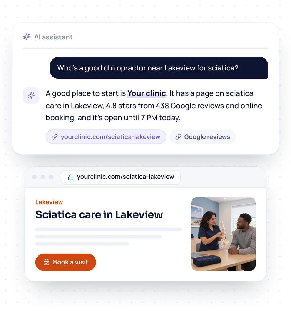 An AI assistant asked for a good funeral home nearby names yours, with one of your service pages linked below