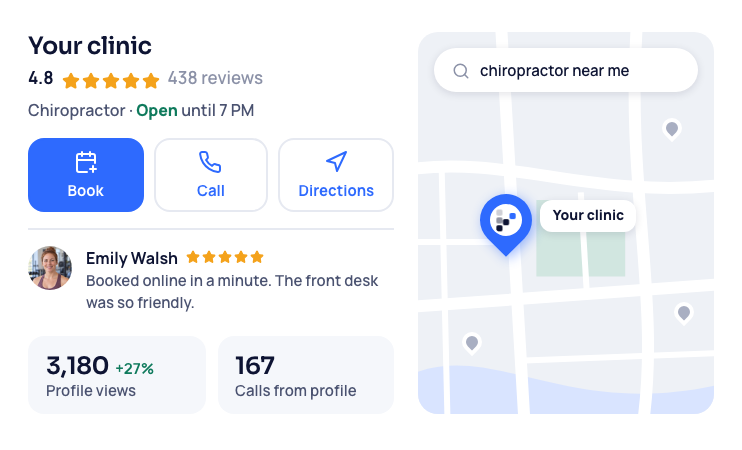 Local SEO: your funeral home's Google profile and reviews, pinned first on a nearby search map
