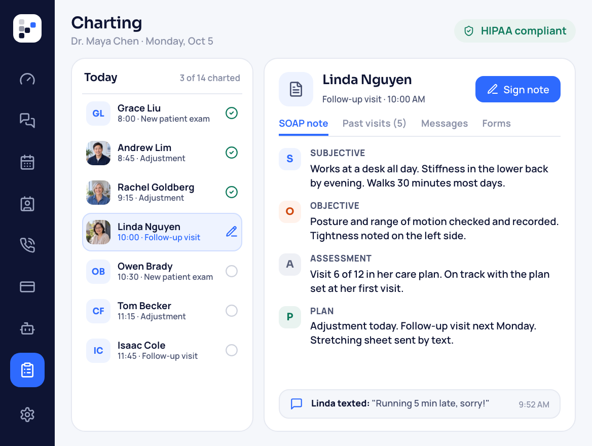 Funeral home case management screen with the director's families for the day, open case notes and the latest text