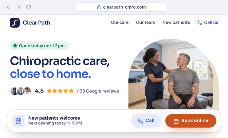 A funeral home's homepage in a browser, with a Book online bar fixed along the bottom