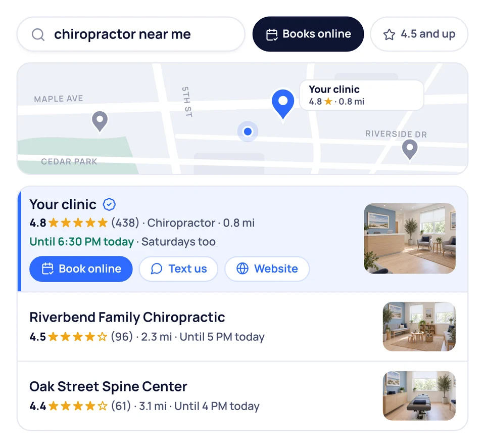 Map search for a funeral home nearby with yours pinned and listed first, above two other local funeral homes
