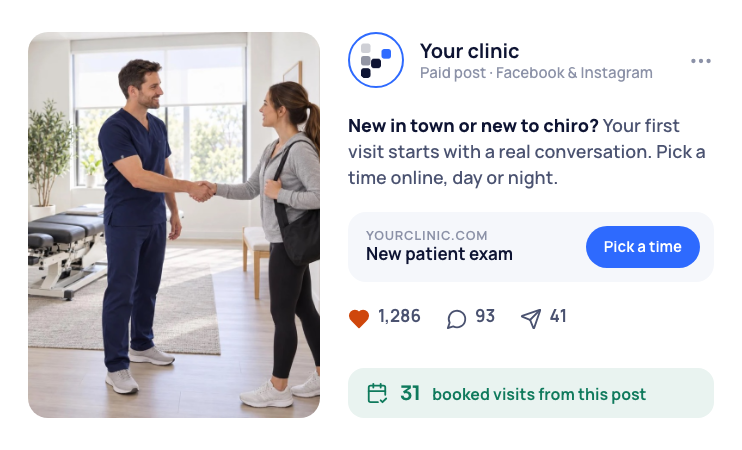 A Facebook and Instagram ad for a funeral home, with a booking button and the meetings it brought in