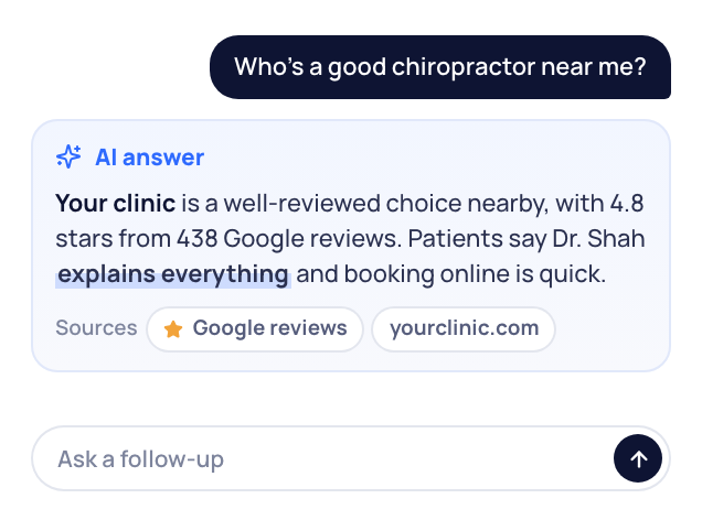 An AI answer naming your funeral home as a good choice nearby, citing its Google reviews.