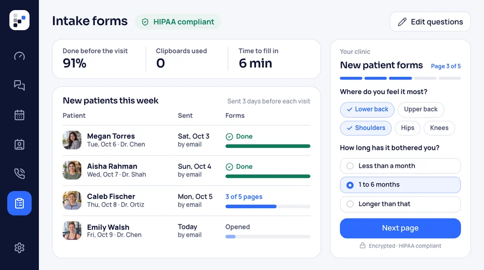 Forms families fill in at home before their meeting, with progress shown for each new family