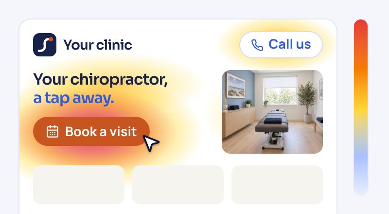 A small web page for your funeral home with heat-map glows on its booking button and header, plus a scroll-depth bar.