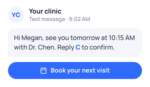 A reminder text from your funeral home about tomorrow's 10:15 AM meeting, with a button to book the next one