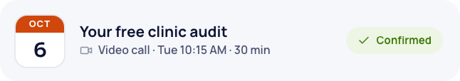 A free 30-minute funeral home audit video call booked on the calendar for Tuesday, October 6