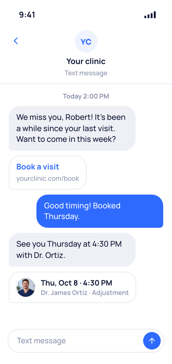 A phone with a follow-up text from your funeral home, a booking link and a Thursday 4:30 meeting with the director.
